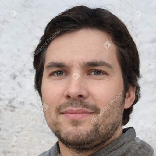 Neutral white adult male with short  brown hair and brown eyes