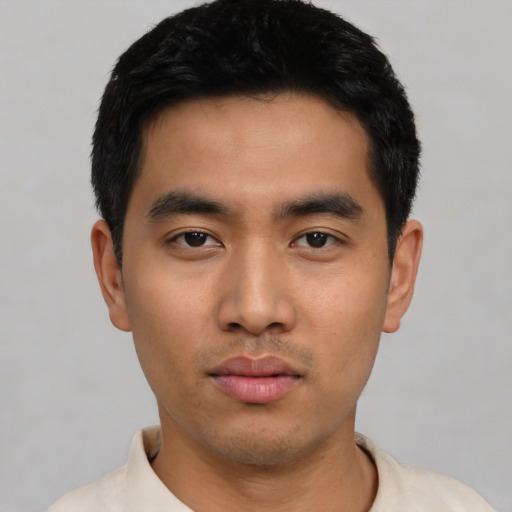 Neutral asian young-adult male with short  black hair and brown eyes