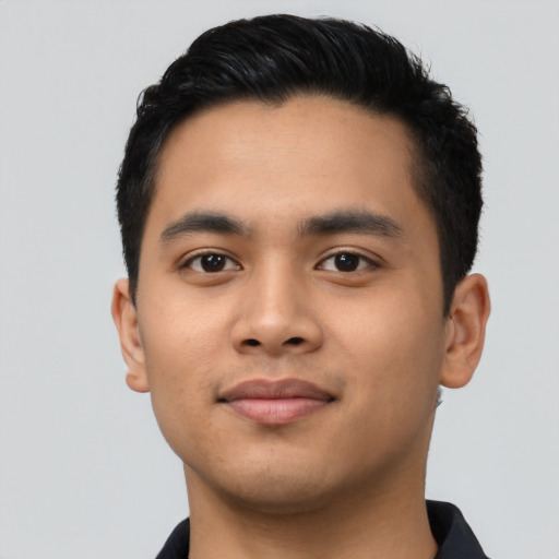Neutral asian young-adult male with short  black hair and brown eyes