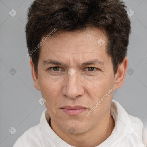 Neutral white adult male with short  brown hair and brown eyes