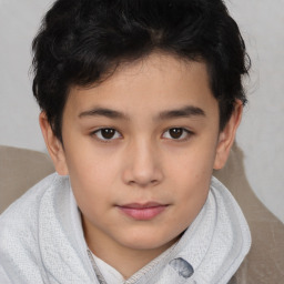 Joyful white child female with short  brown hair and brown eyes