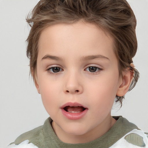 Neutral white child female with short  brown hair and brown eyes