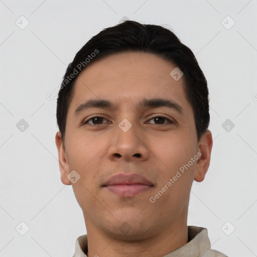 Neutral asian young-adult male with short  brown hair and brown eyes