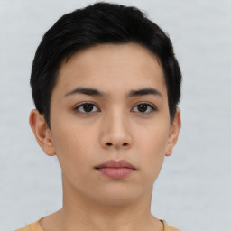 Neutral asian young-adult female with short  black hair and brown eyes