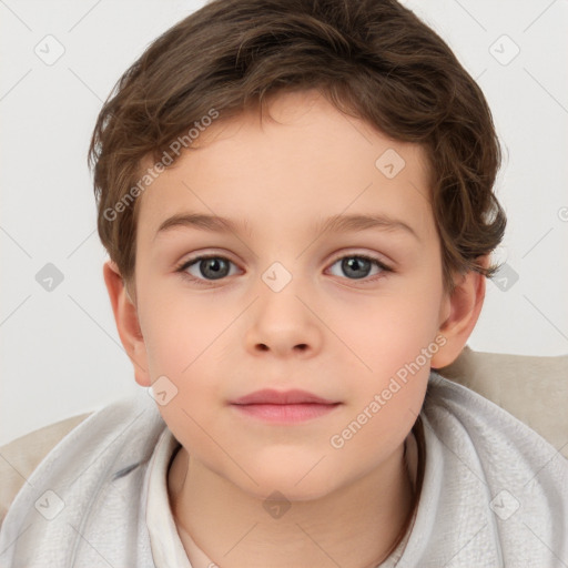 Neutral white child female with short  brown hair and brown eyes