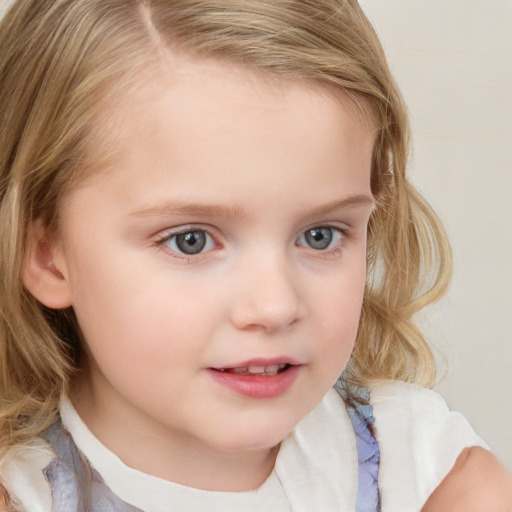 Neutral white child female with medium  brown hair and blue eyes