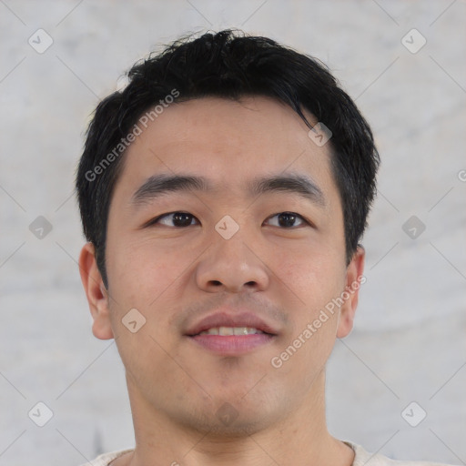 Neutral asian young-adult male with short  black hair and brown eyes