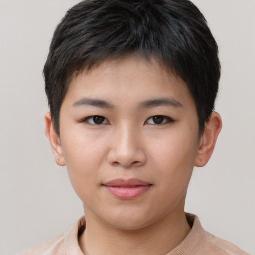 Neutral asian young-adult male with short  brown hair and brown eyes