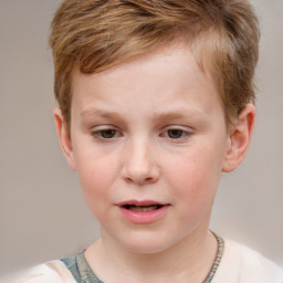 Joyful white child male with short  brown hair and brown eyes