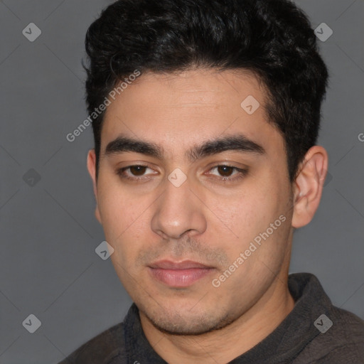 Neutral white young-adult male with short  black hair and brown eyes