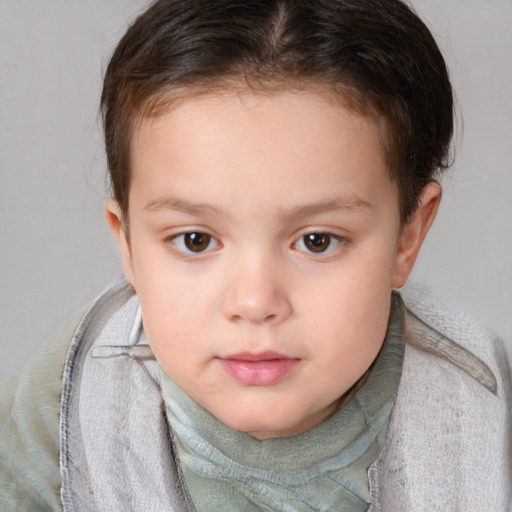 Neutral white child female with short  brown hair and brown eyes