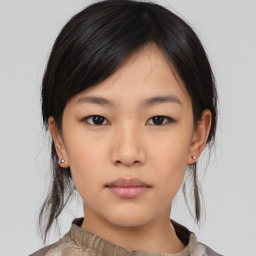 Neutral asian young-adult female with medium  black hair and brown eyes