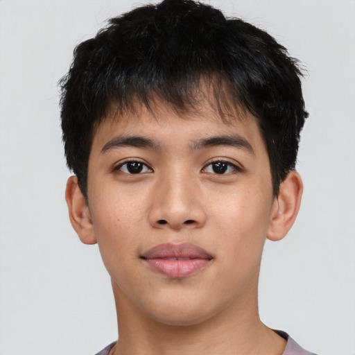 Neutral asian young-adult male with short  brown hair and brown eyes