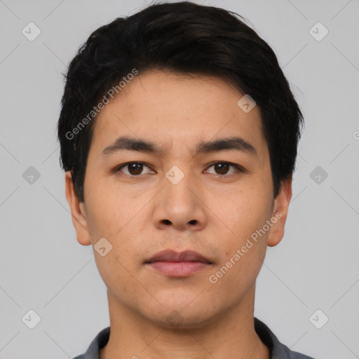 Neutral asian young-adult male with short  black hair and brown eyes