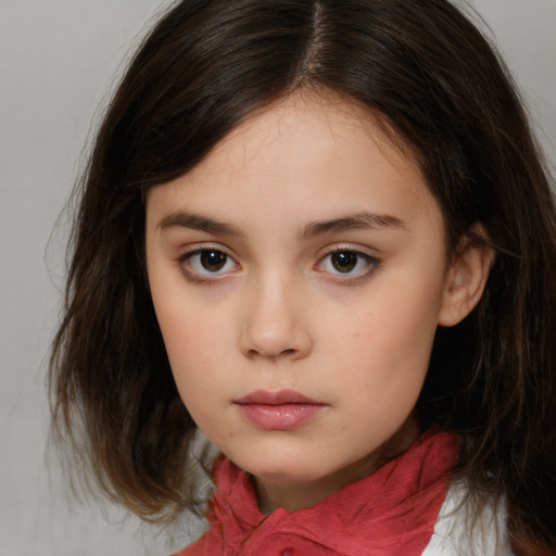 Neutral white child female with medium  brown hair and brown eyes