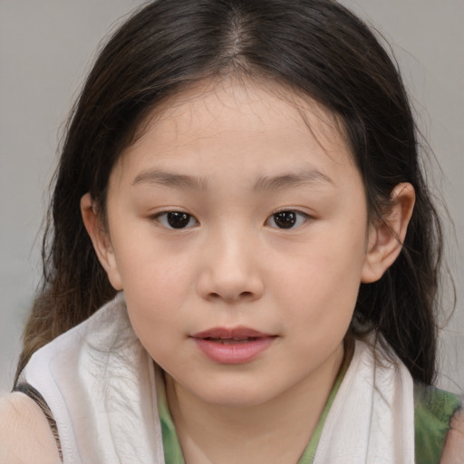 Neutral white child female with medium  brown hair and brown eyes