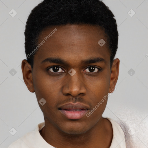 Neutral black young-adult male with short  brown hair and brown eyes