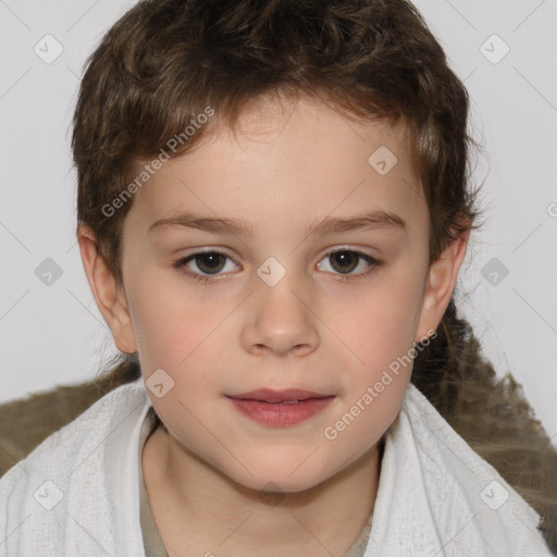 Joyful white child male with short  brown hair and brown eyes