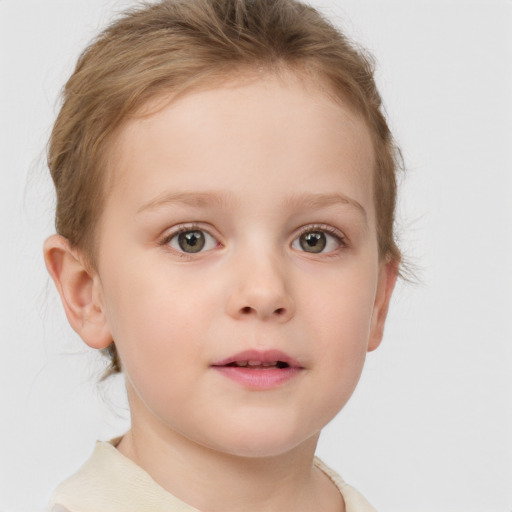 Neutral white child female with short  brown hair and blue eyes