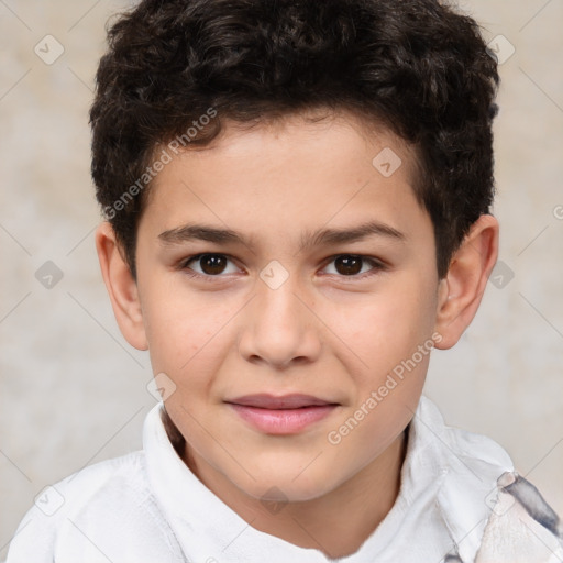 Joyful white child male with short  brown hair and brown eyes