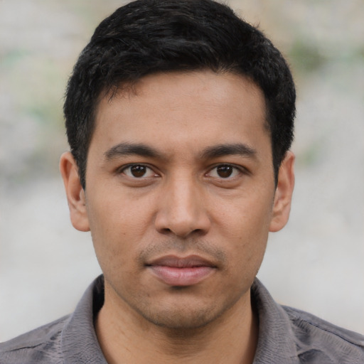 Neutral asian young-adult male with short  black hair and brown eyes