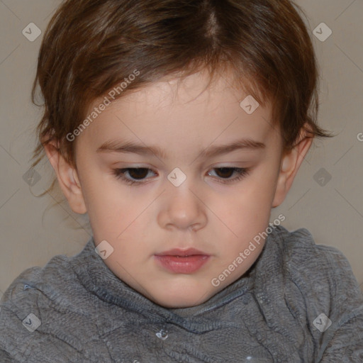 Neutral white child female with short  brown hair and brown eyes