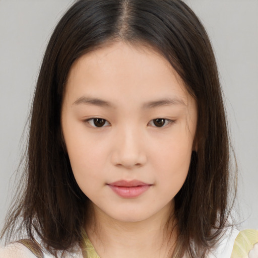 Neutral asian child female with medium  brown hair and brown eyes