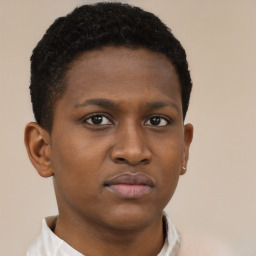 Neutral black young-adult male with short  brown hair and brown eyes