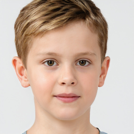 Joyful white child male with short  brown hair and brown eyes