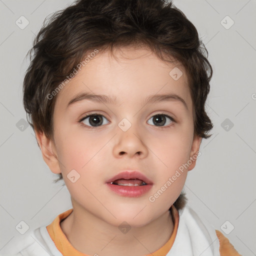 Neutral white child female with short  brown hair and brown eyes