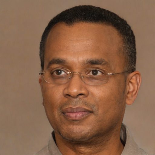 Neutral black adult male with short  black hair and brown eyes