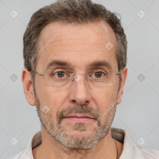 Neutral white adult male with short  brown hair and brown eyes