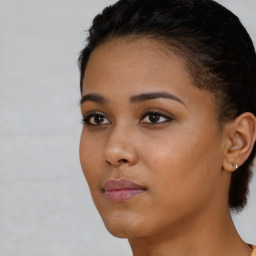 Neutral black young-adult female with short  brown hair and brown eyes