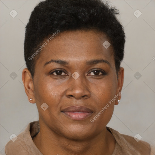 Neutral black young-adult female with short  brown hair and brown eyes