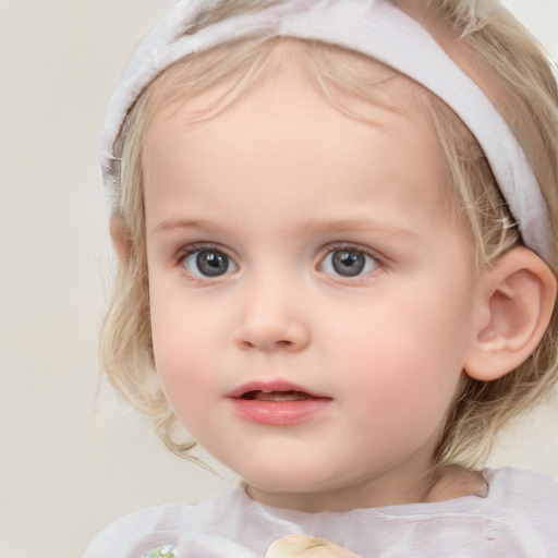 Neutral white child female with medium  brown hair and blue eyes