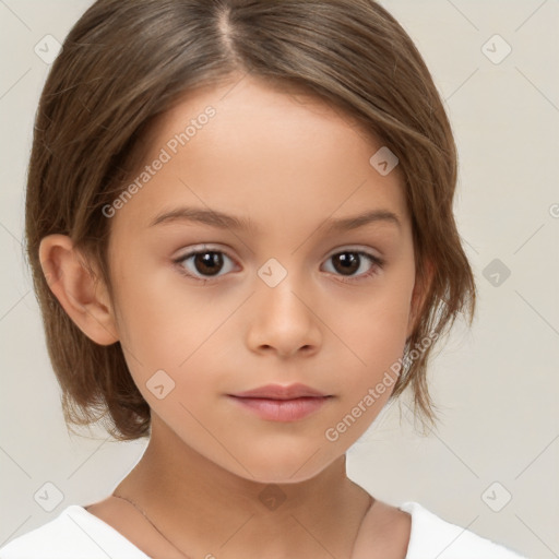 Neutral white child female with medium  brown hair and brown eyes