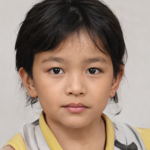 Neutral asian child female with medium  brown hair and brown eyes