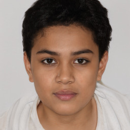 Neutral latino young-adult female with short  brown hair and brown eyes