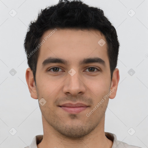 Neutral latino young-adult male with short  brown hair and brown eyes