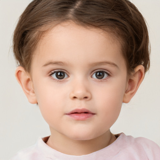 Neutral white child female with short  brown hair and brown eyes