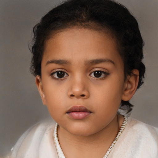 Neutral latino child female with short  brown hair and brown eyes