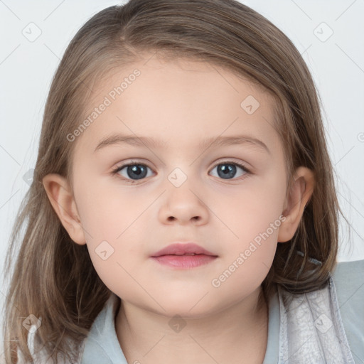 Neutral white child female with medium  brown hair and brown eyes