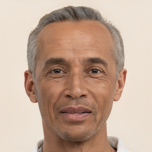 Neutral white middle-aged male with short  gray hair and brown eyes