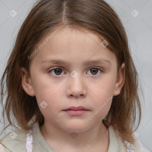 Neutral white child female with medium  brown hair and brown eyes