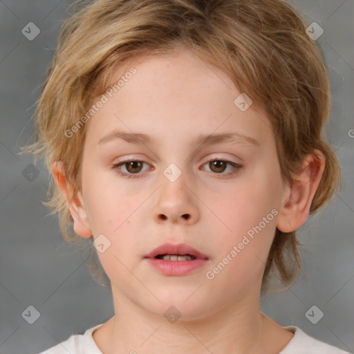 Neutral white child female with medium  brown hair and brown eyes