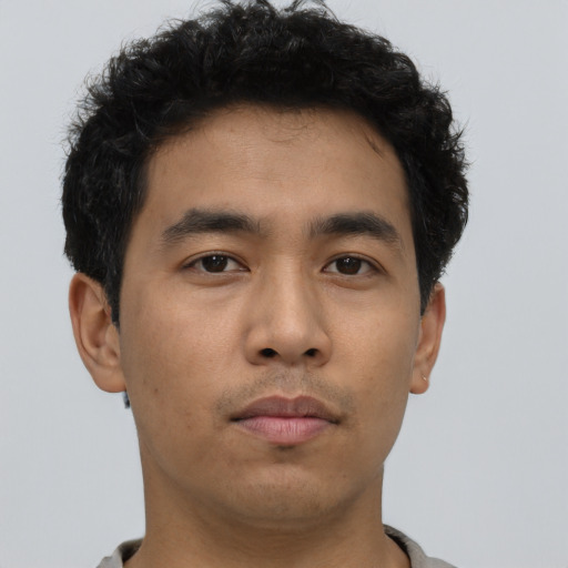 Neutral asian young-adult male with short  brown hair and brown eyes