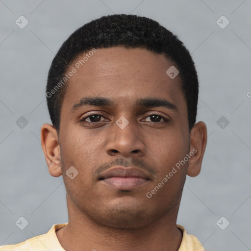 Neutral latino young-adult male with short  brown hair and brown eyes