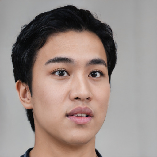 Neutral asian young-adult male with short  black hair and brown eyes