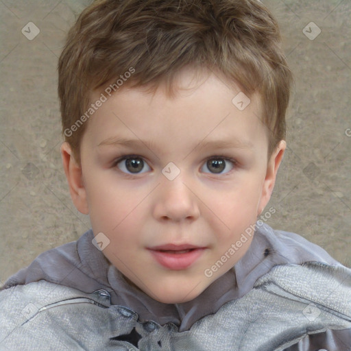 Joyful white child male with short  brown hair and brown eyes