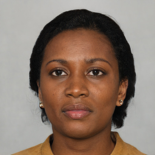 Neutral black young-adult female with medium  black hair and brown eyes